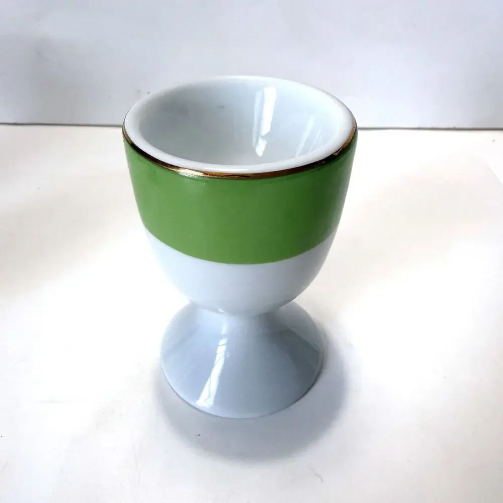Pottery Barn Egg Cup Set 4 Gold Trim Color Block Porcelain